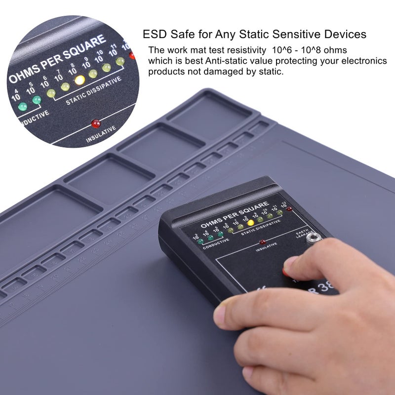 HPFIX Anti-Static Mat ESD Safe for Electronic Includes ESD Wristband and Grounding Wire, HPFIX Silicone Soldering Repair Mat 932Â°F Heat Resistant for iPhone iPad iMac, Laptop, Computer, 15.9â€ x 12â€ Grey - Image 2